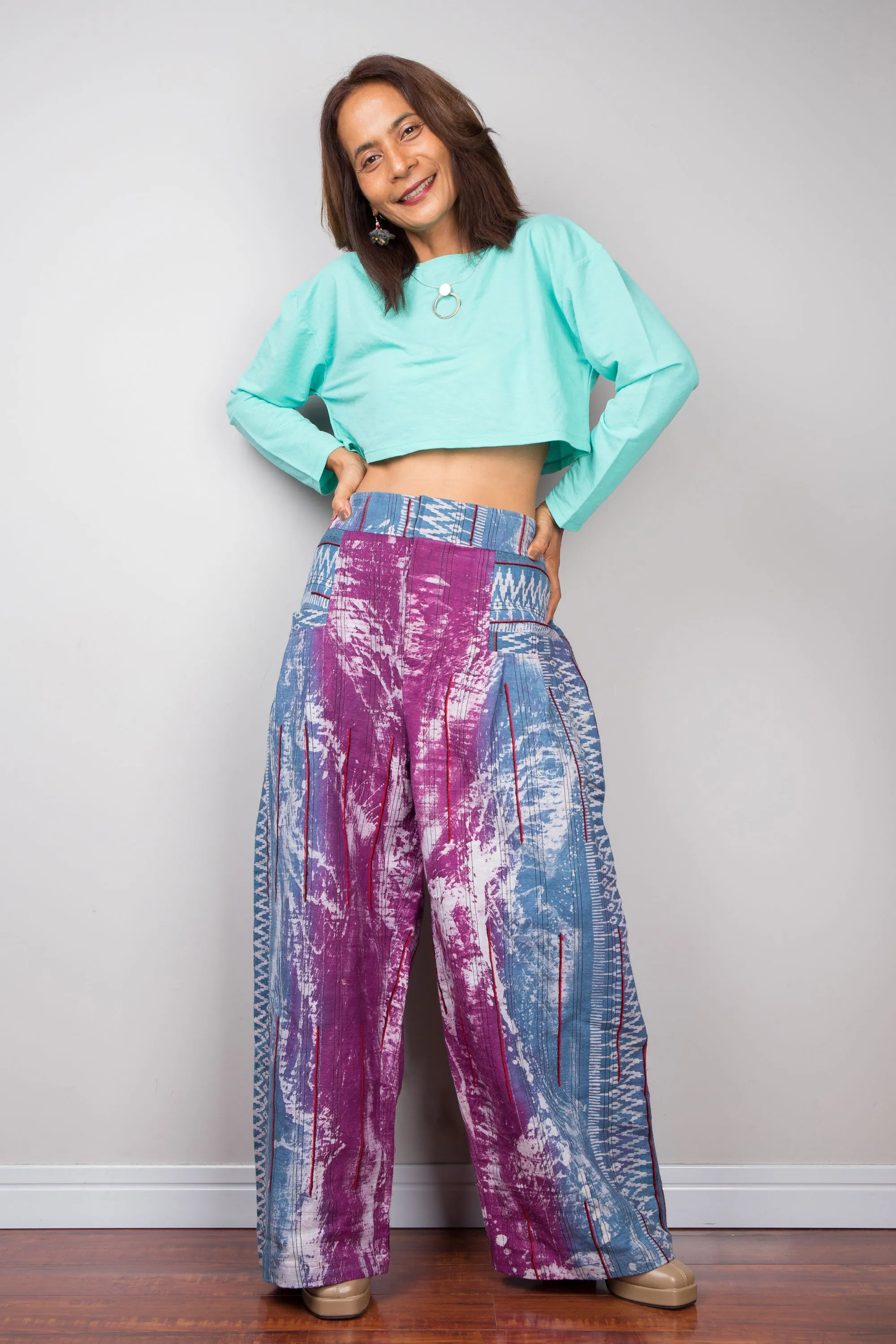 Purple batik hemp pants