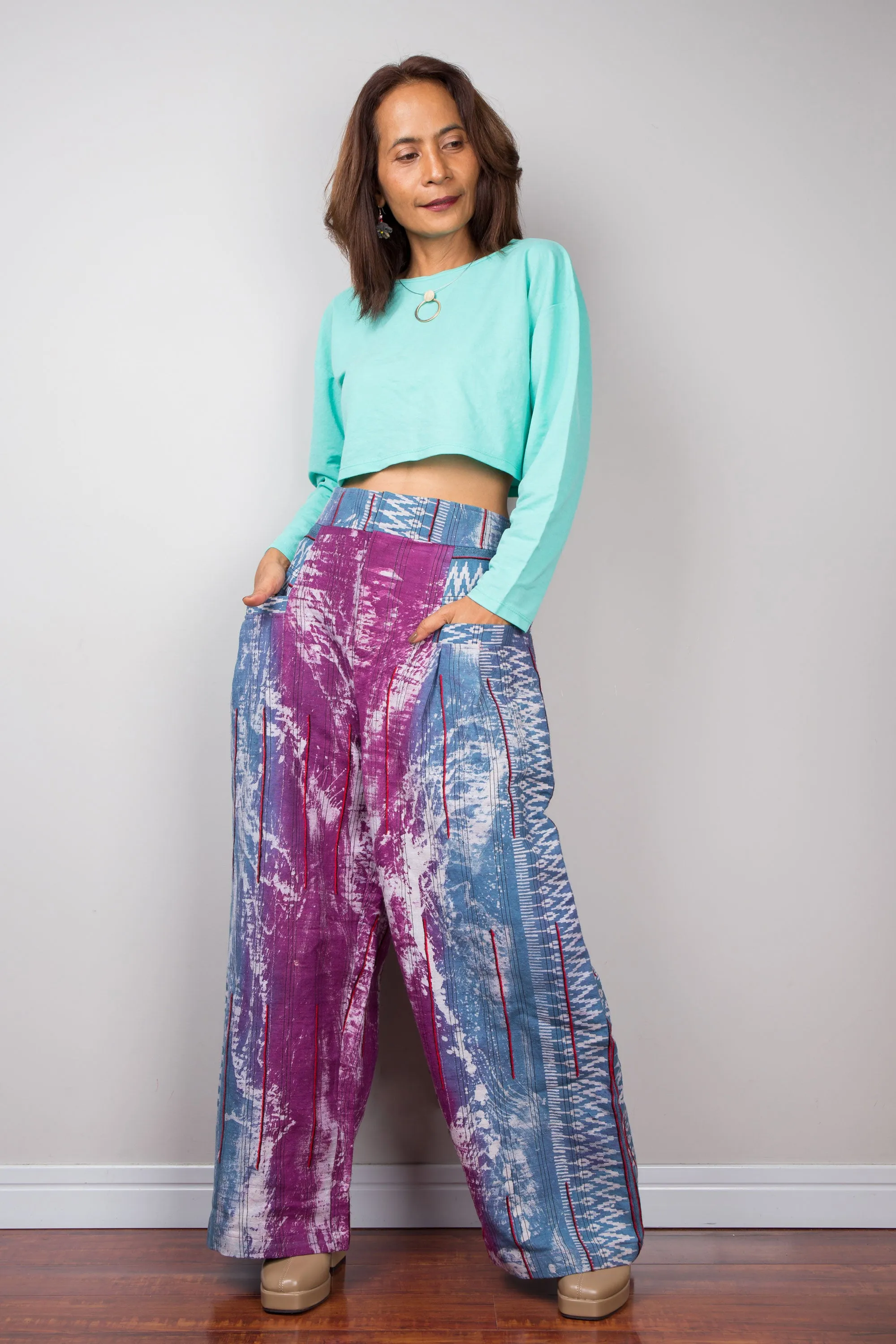 Purple batik hemp pants