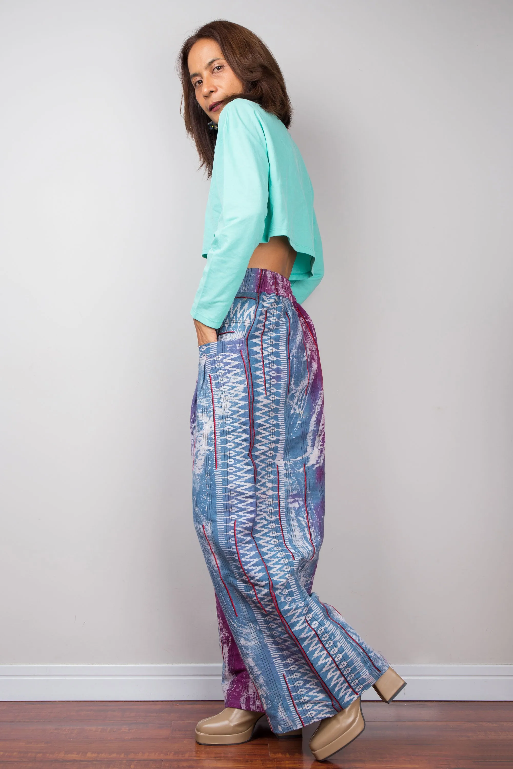 Purple batik hemp pants