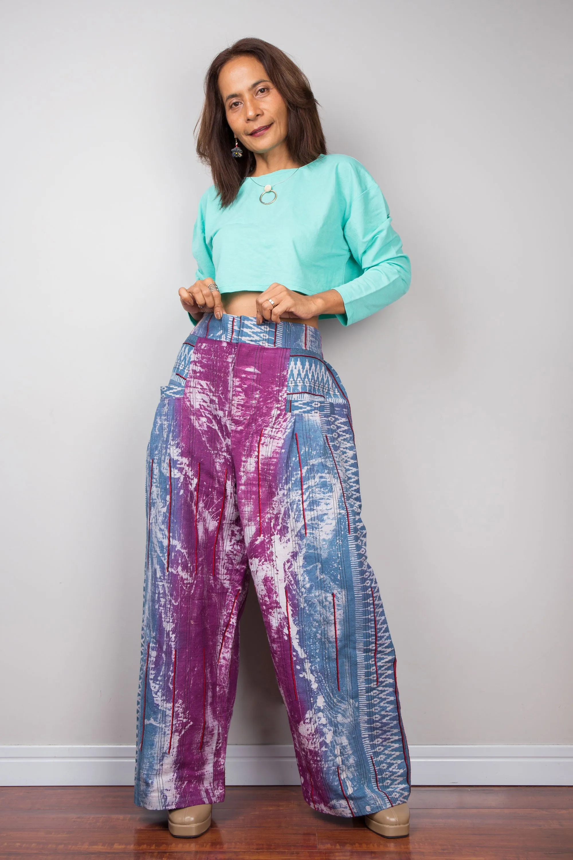 Purple batik hemp pants