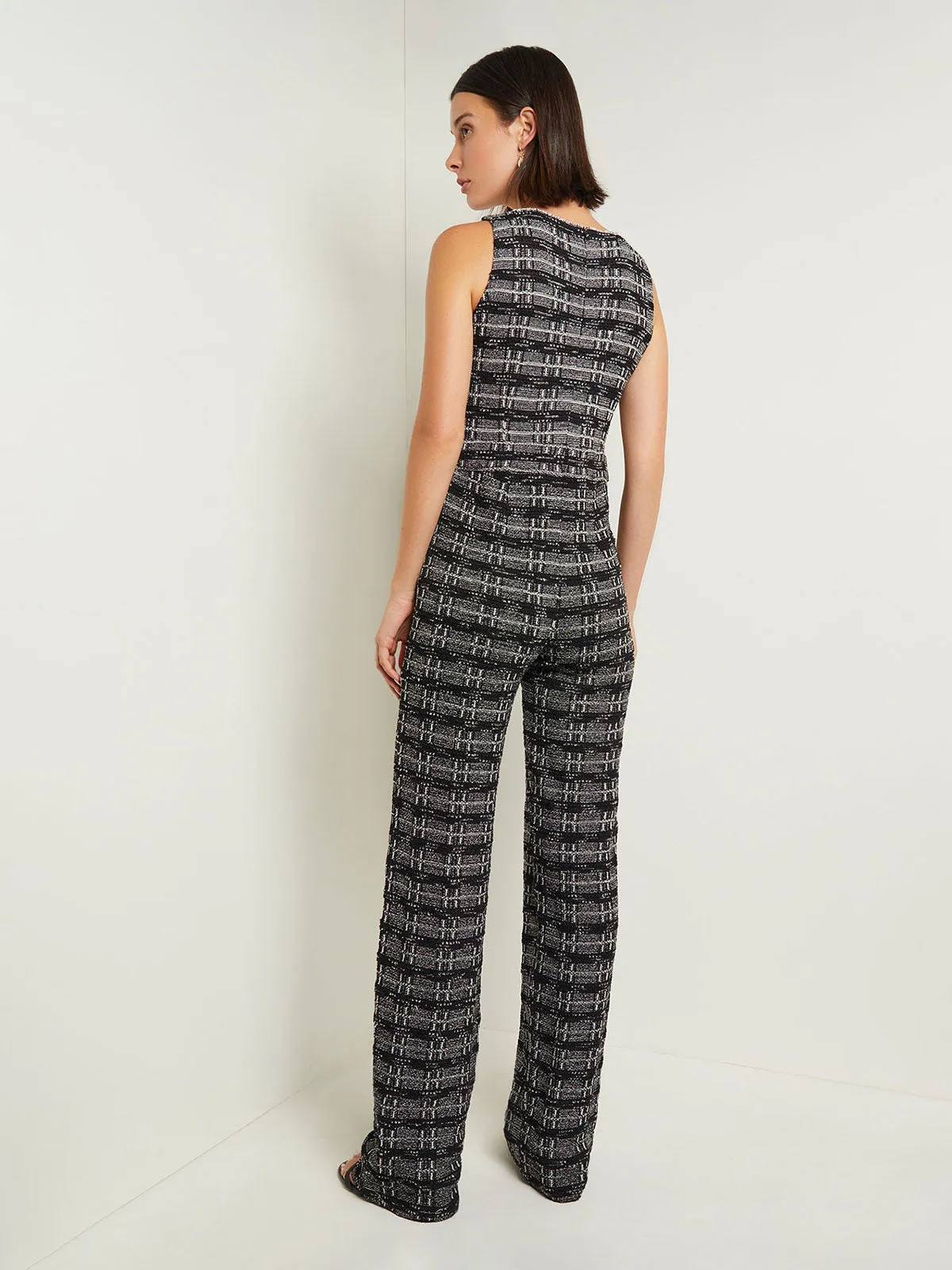 Rhinestone Accent Tweed Knit Jumpsuit