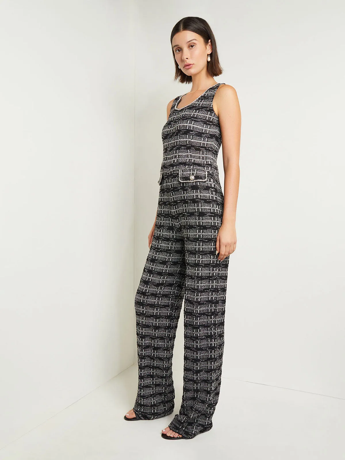 Rhinestone Accent Tweed Knit Jumpsuit