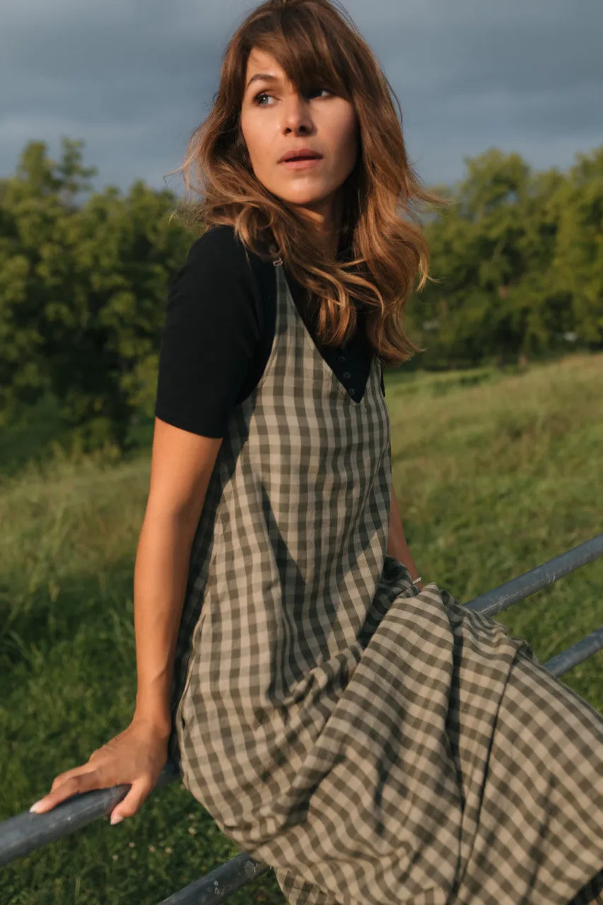 Robbi Handwoven Cotton Dress in Green Gingham