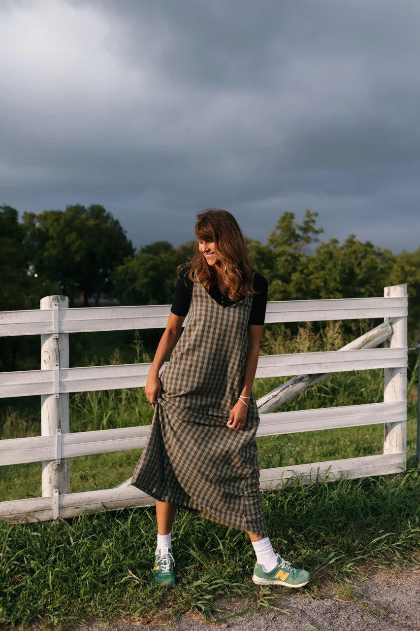 Robbi Handwoven Cotton Dress in Green Gingham