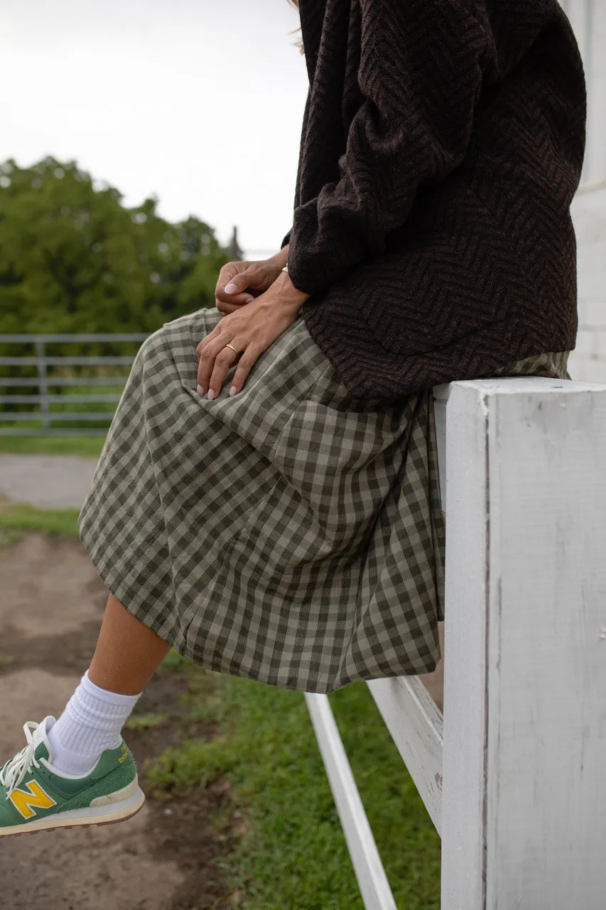 Robbi Handwoven Cotton Dress in Green Gingham