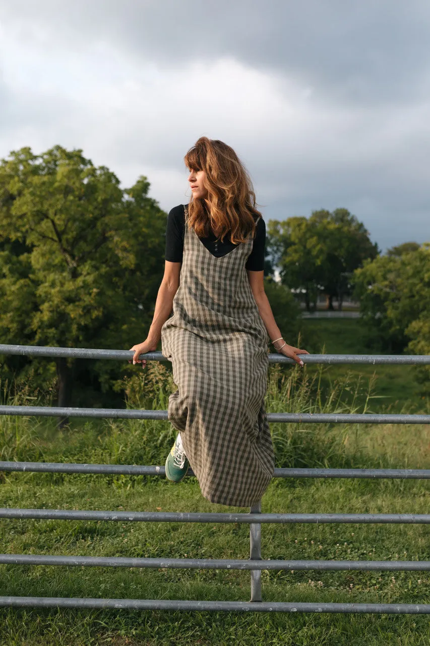 Robbi Handwoven Cotton Dress in Green Gingham