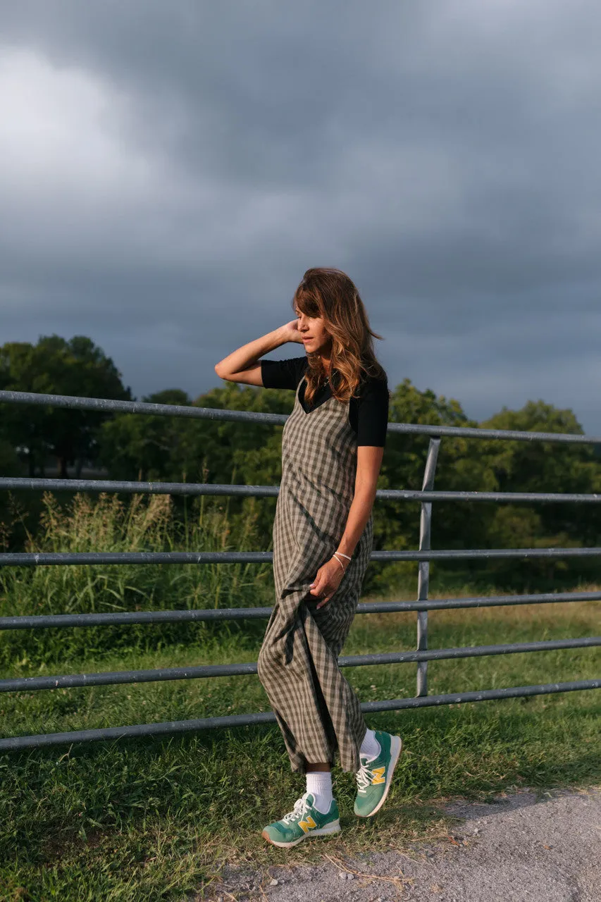 Robbi Handwoven Cotton Dress in Green Gingham