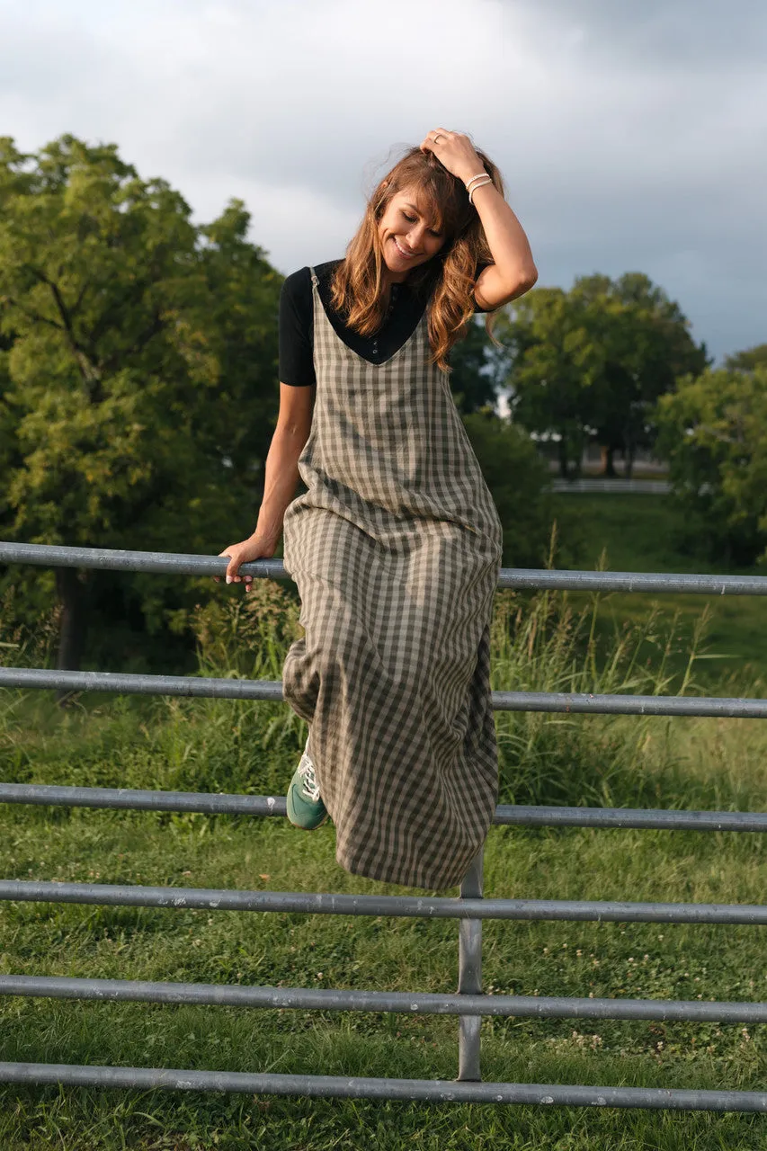 Robbi Handwoven Cotton Dress in Green Gingham