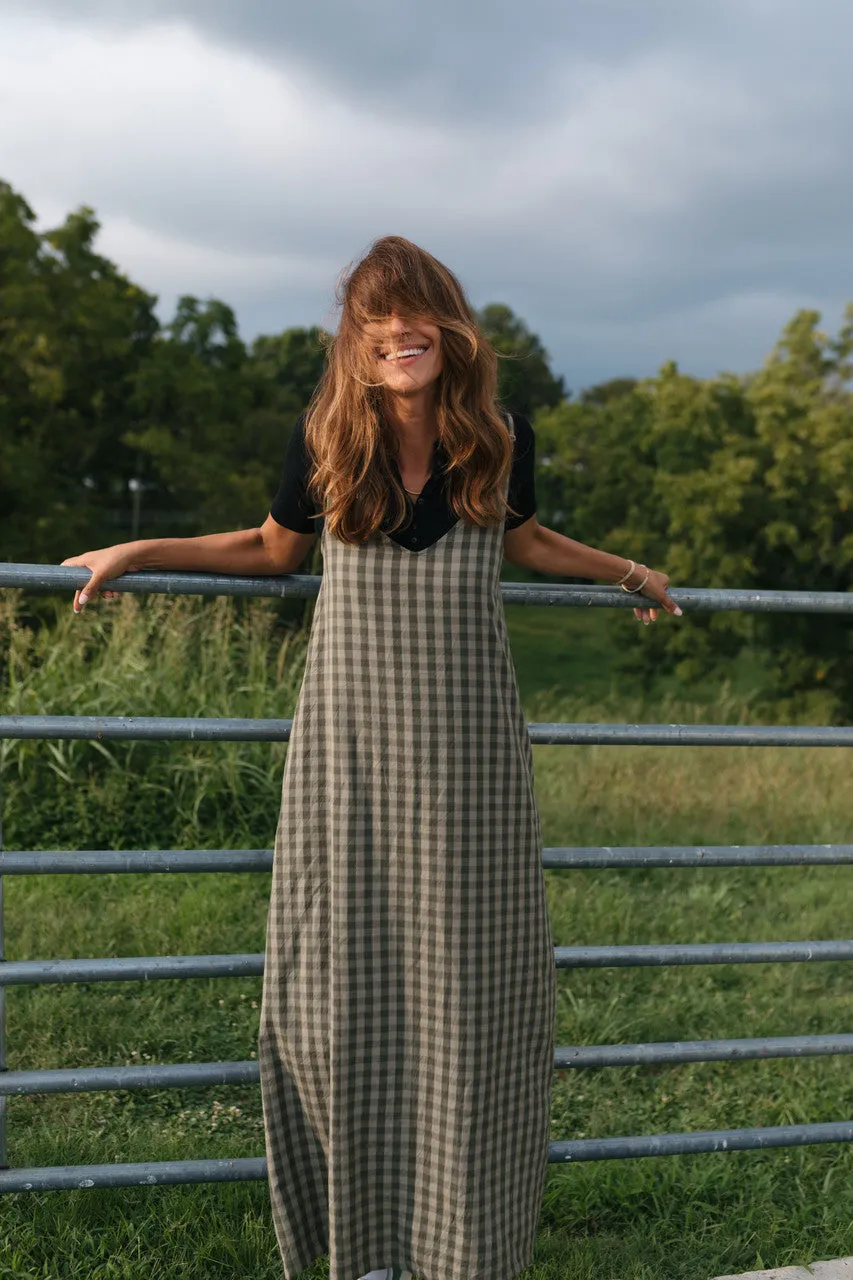 Robbi Handwoven Cotton Dress in Green Gingham