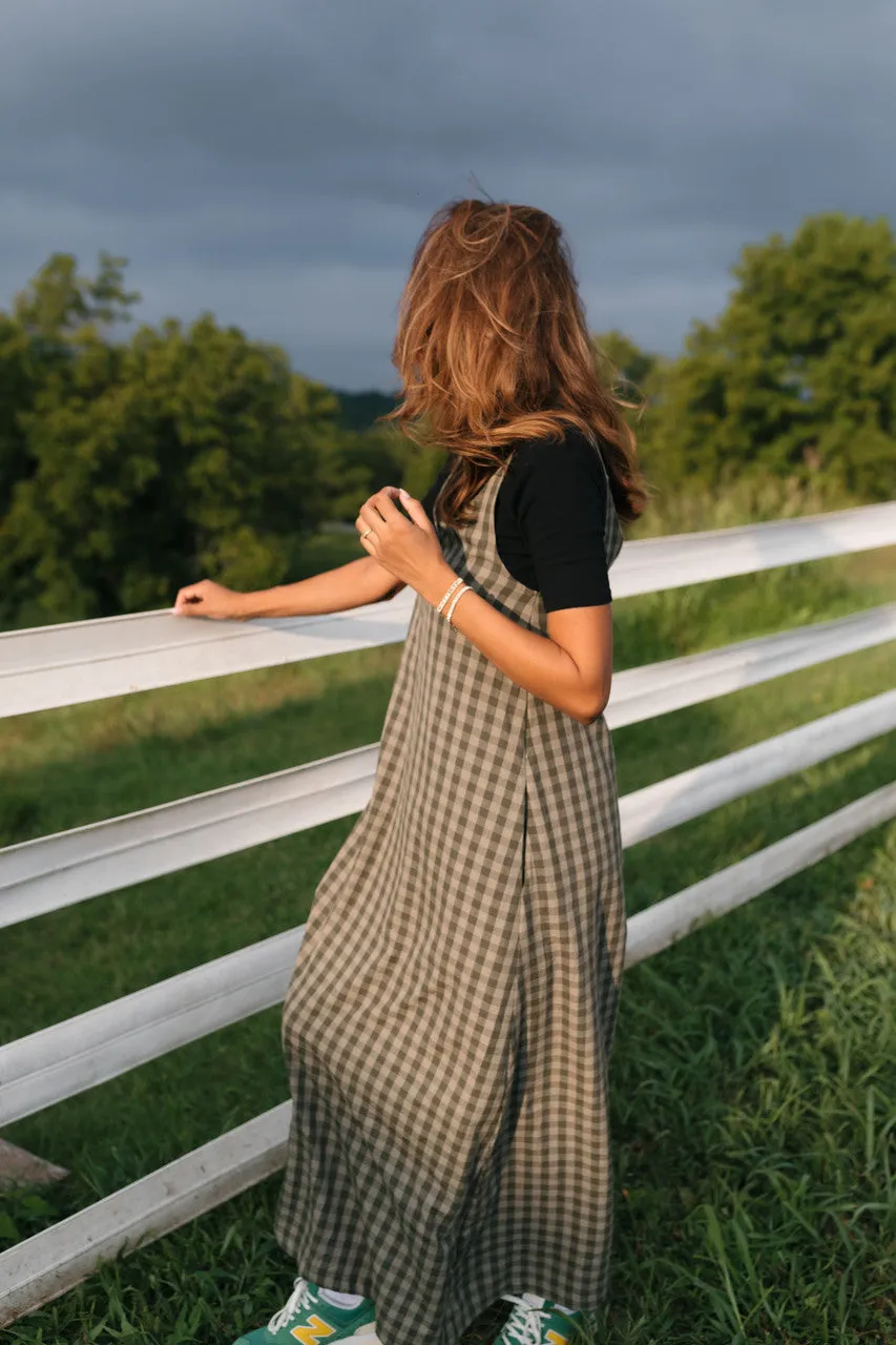 Robbi Handwoven Cotton Dress in Green Gingham