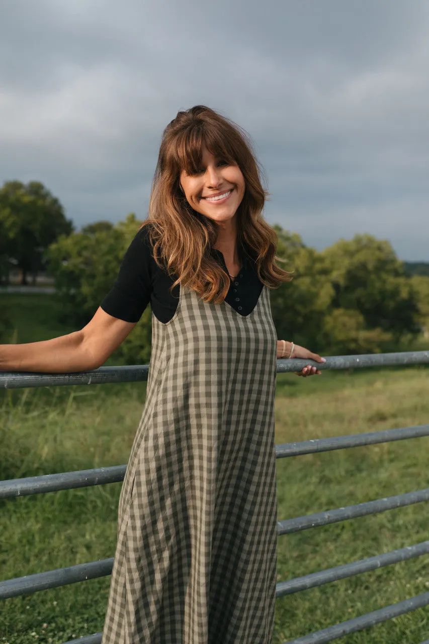 Robbi Handwoven Cotton Dress in Green Gingham