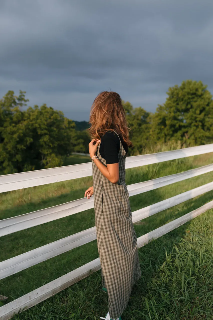 Robbi Handwoven Cotton Dress in Green Gingham