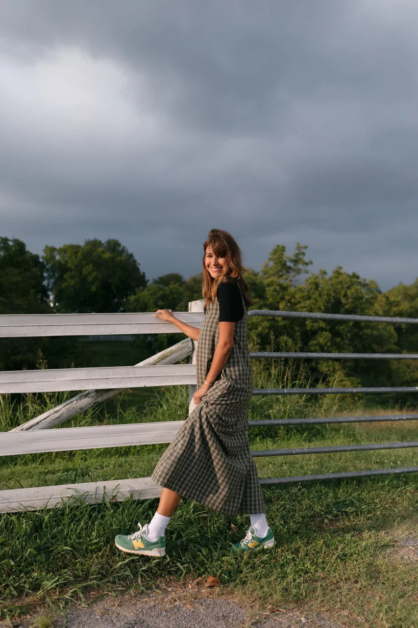 Robbi Handwoven Cotton Dress in Green Gingham