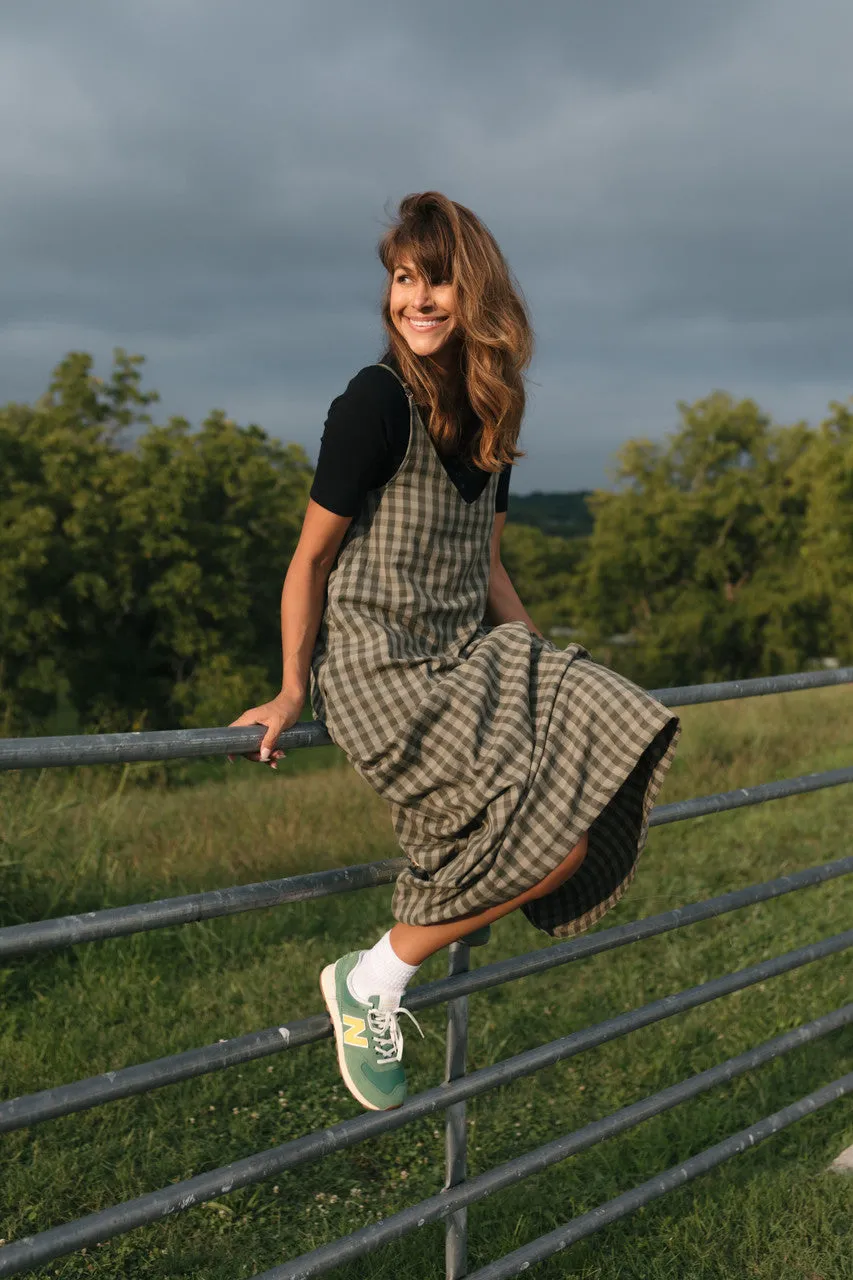 Robbi Handwoven Cotton Dress in Green Gingham