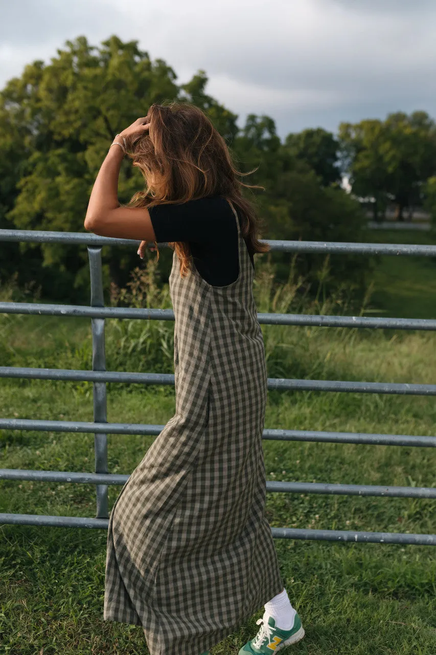 Robbi Handwoven Cotton Dress in Green Gingham