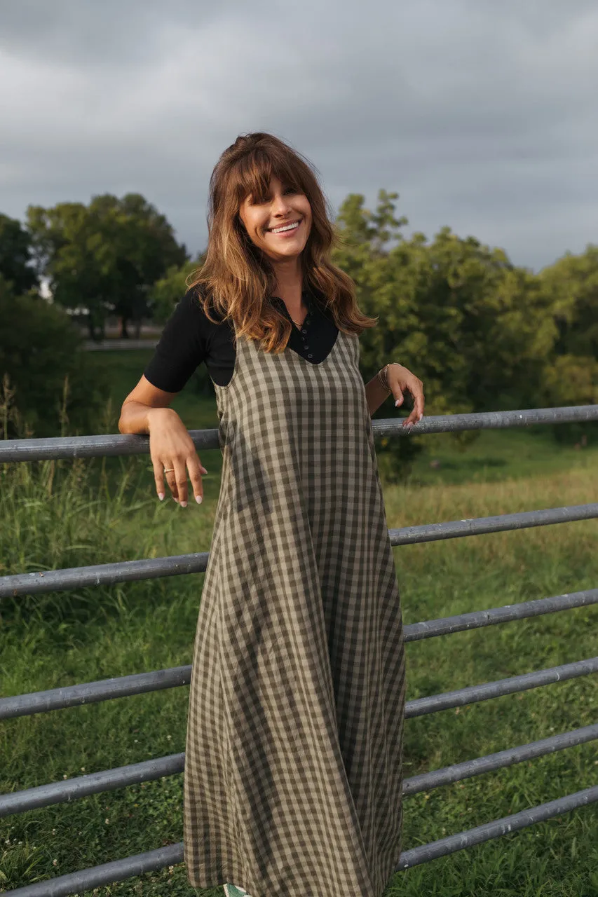 Robbi Handwoven Cotton Dress in Green Gingham