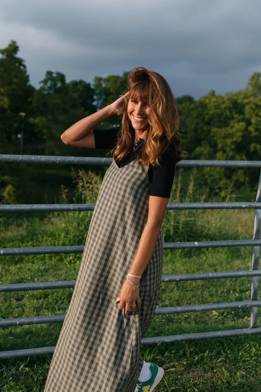 Robbi Handwoven Cotton Dress in Green Gingham