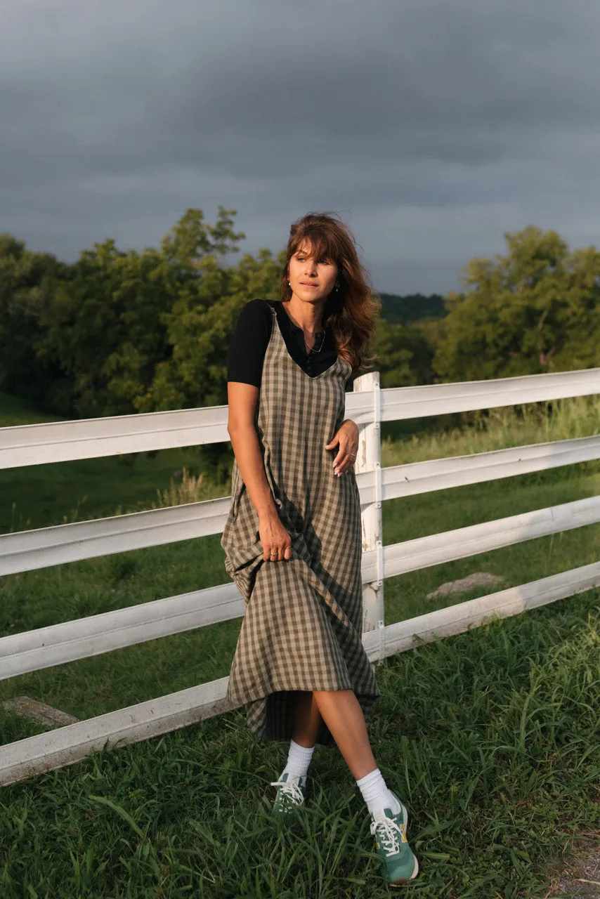 Robbi Handwoven Cotton Dress in Green Gingham