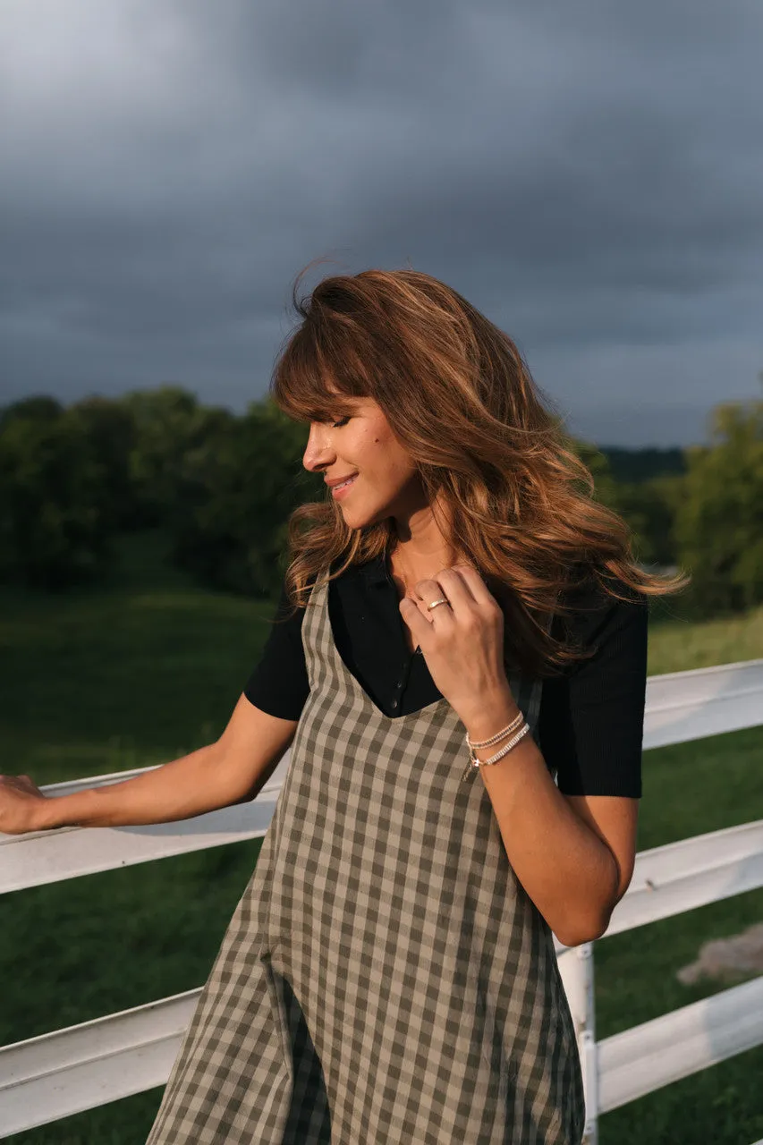 Robbi Handwoven Cotton Dress in Green Gingham