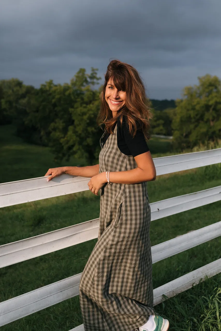 Robbi Handwoven Cotton Dress in Green Gingham