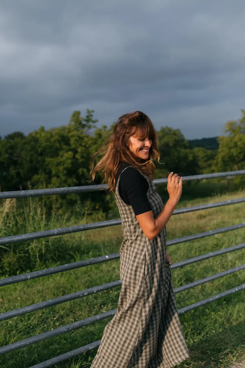 Robbi Handwoven Cotton Dress in Green Gingham