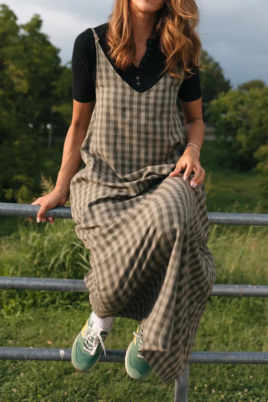 Robbi Handwoven Cotton Dress in Green Gingham