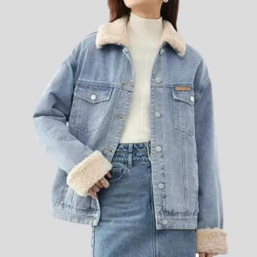 Sherpa fashion denim jacket for women