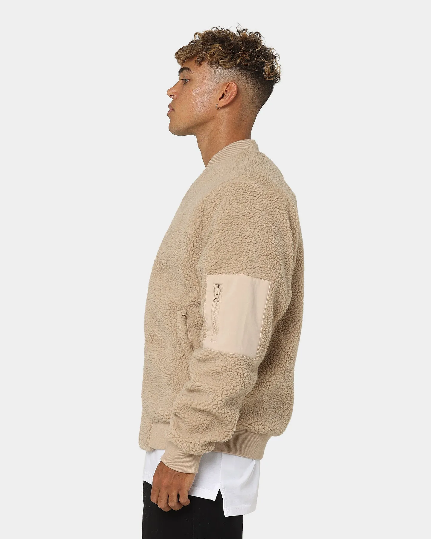 Sik Silk Borg Bomber Jacket Beige