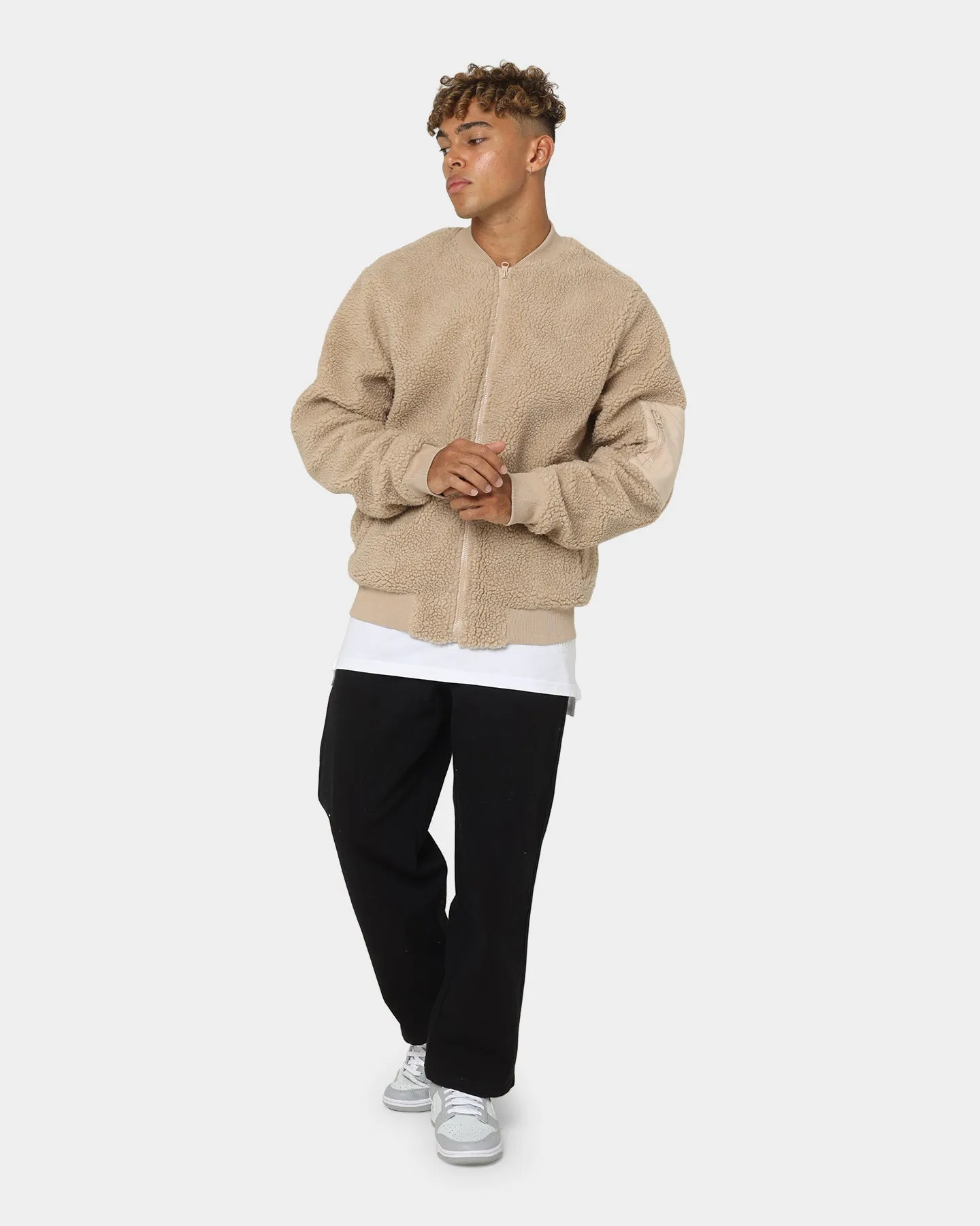 Sik Silk Borg Bomber Jacket Beige