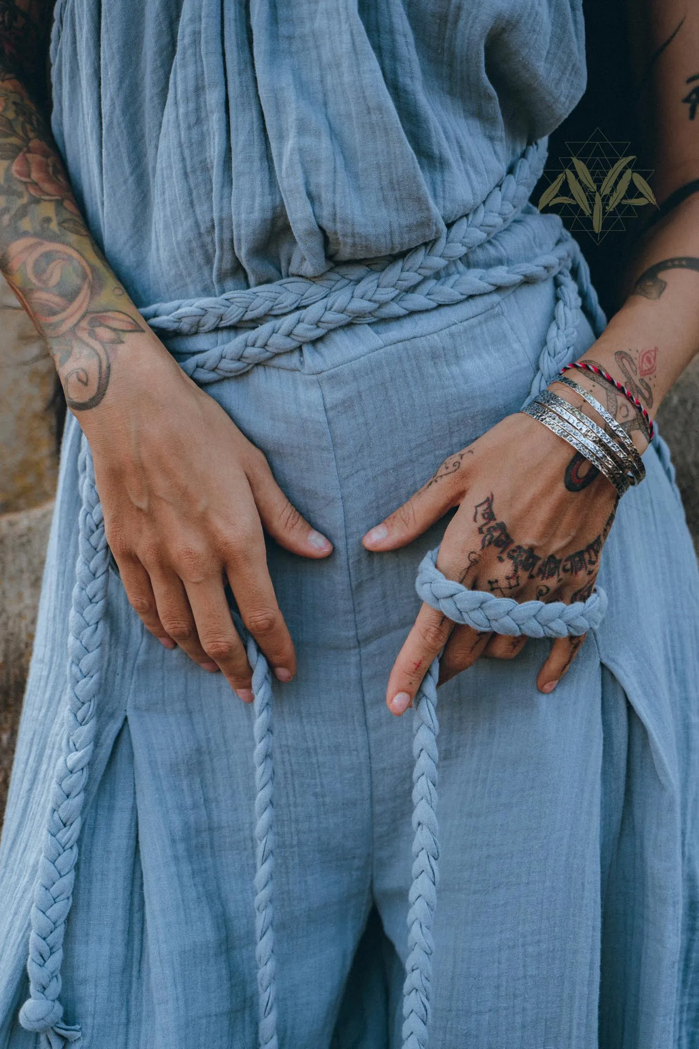 Sky Blue Braided Belted Jumpsuit, Overalls Women, Apron Dress