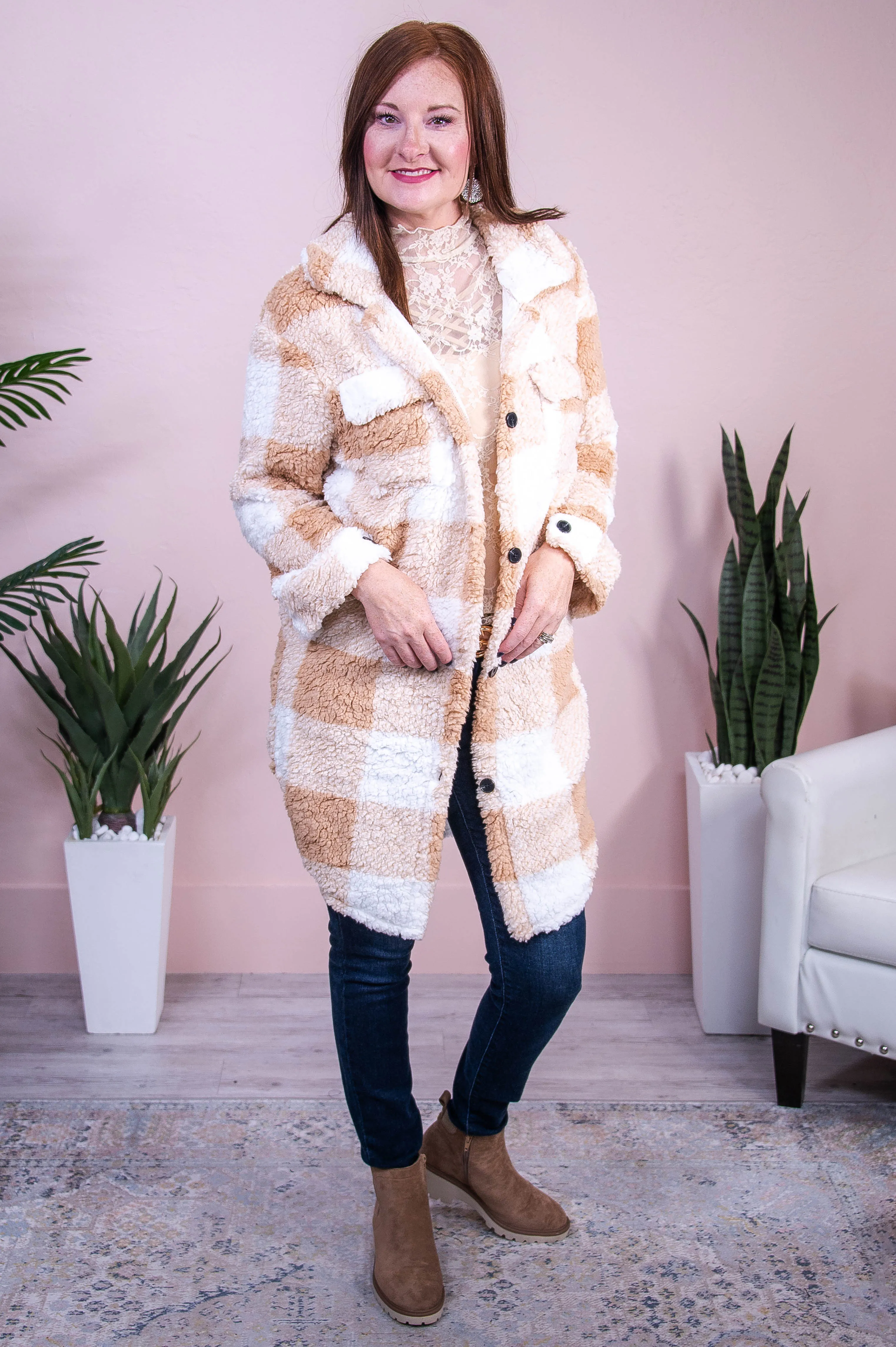 Spare My Heart Tan/White Sherpa Jacket - O5561TN