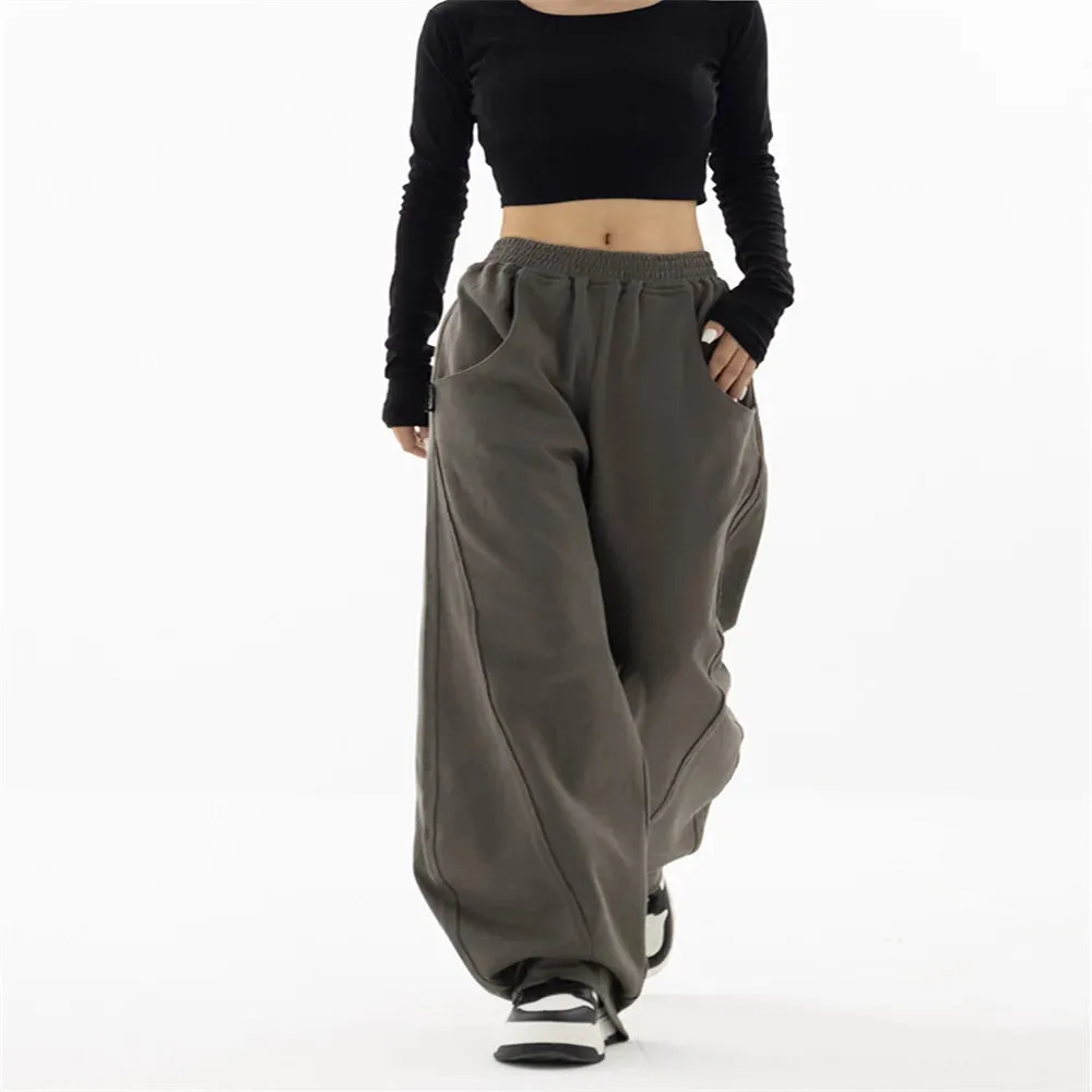 Straight Loose Wide Leg High Waist Streetwear Casual Black Gray Pants