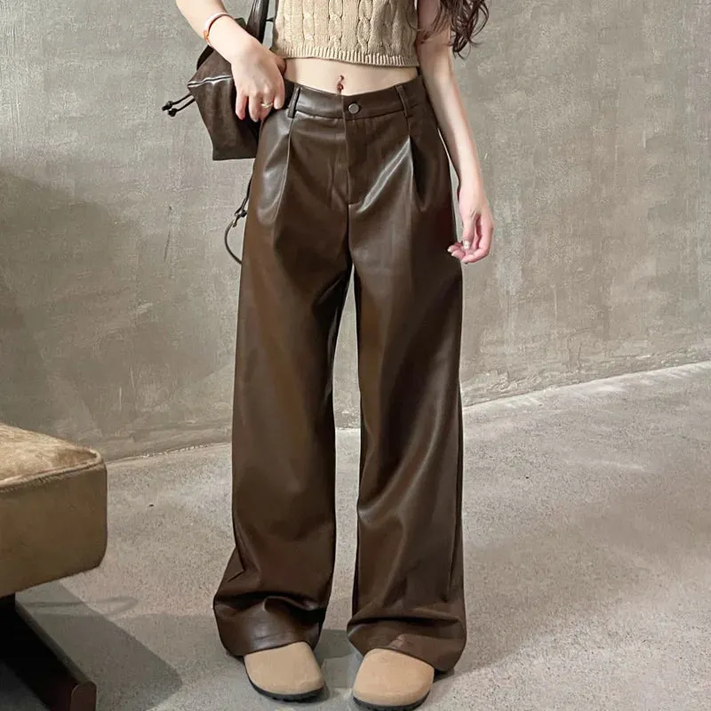 Straight Patent Leather Red Streetwear Autumn Casual Women’s Pants