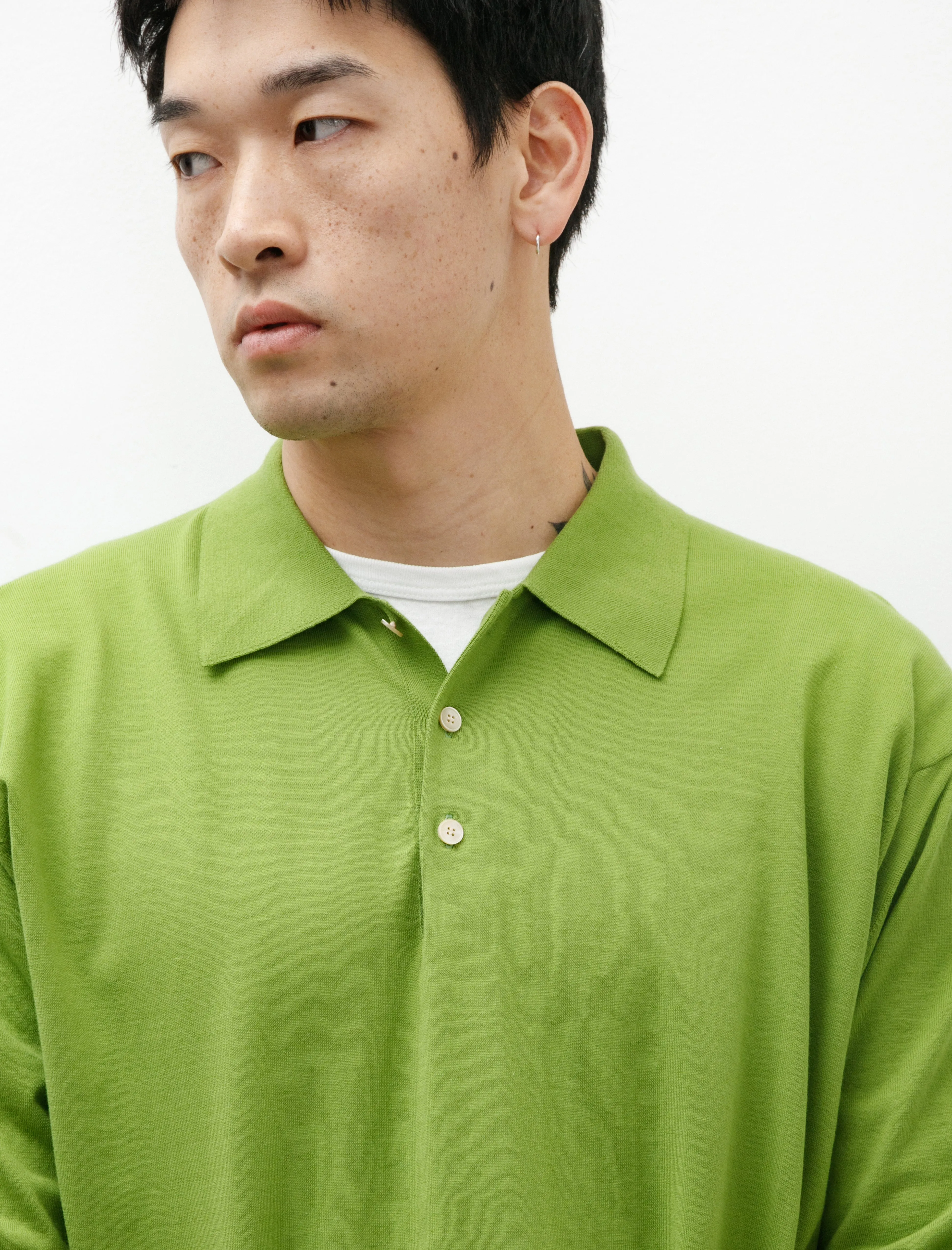 Super High Gauge Cotton Knit Polo Sage Green