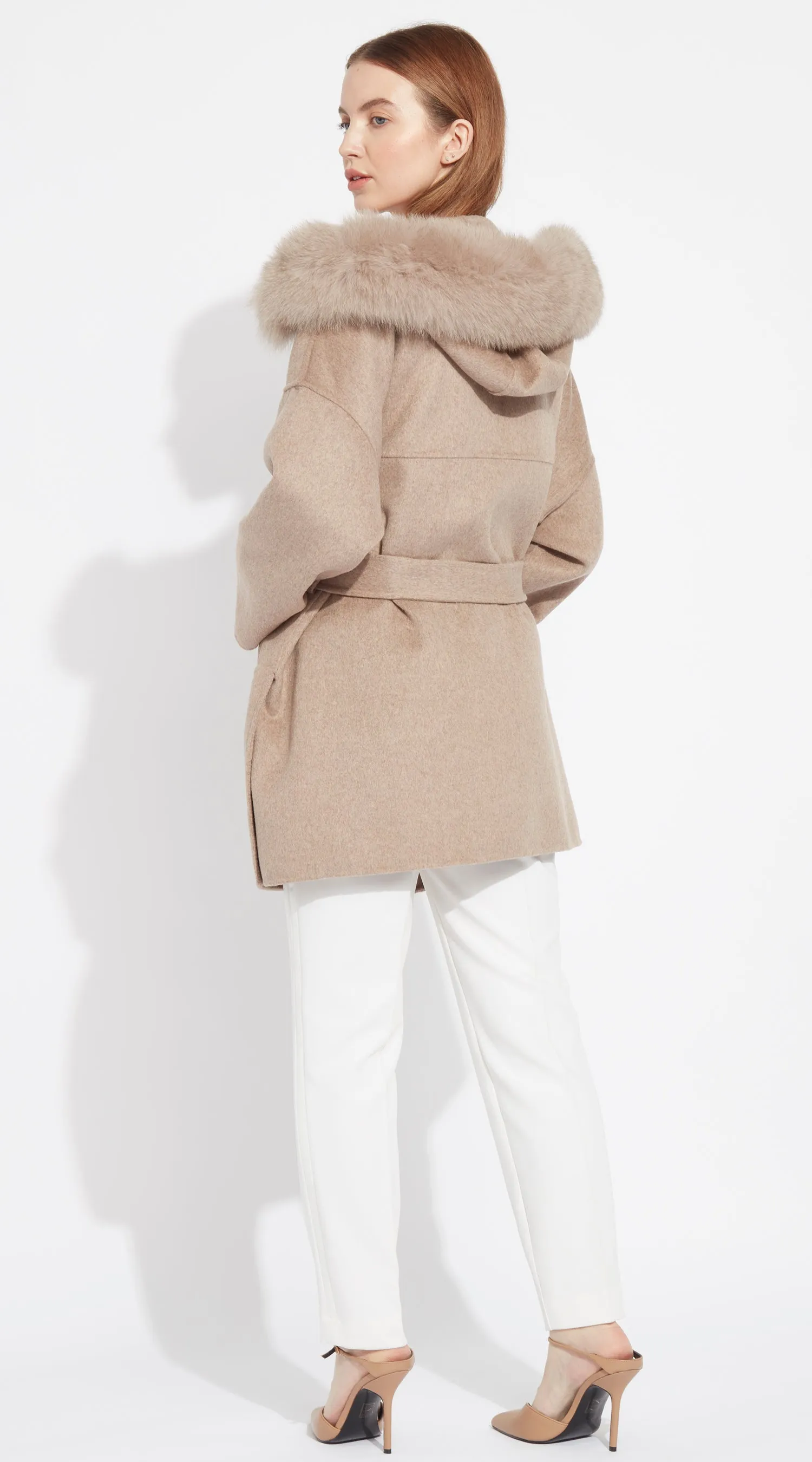 The London Cashmere & Fox Fur Belted Coat - Taupe