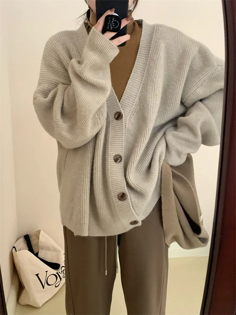 Toleet 90s streetwear 2024 Autumn and Winter Gentle Lazy Retro Style Large V-neck Knitted Cardigan Loose plus Size Coat