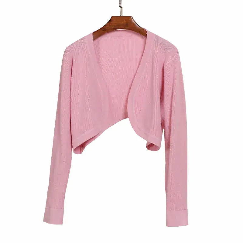 Vintage Y2K Cardigans Crop Tops Long Sleeve Smock Tops Chic Women Knitted Shrug Sweater 90s T Shirt Streetwear  B-067