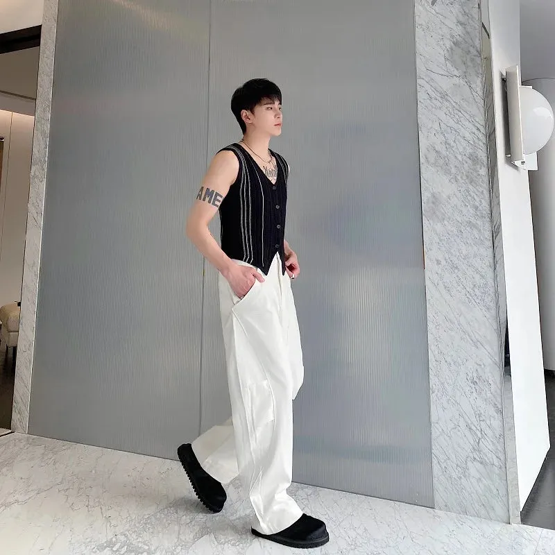 Wiaofellas  -  Summer Cardigan Knitted Tank Top Simple Korean Style Streetwear Casual Men's Trendy Waistcoat Striped Contrast Color