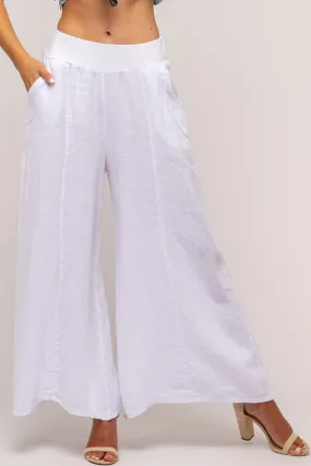 WIDE LEG WHITE LINEN PULL ON PANT