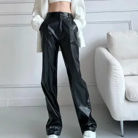 Winter High-waist Sensual Leather Long Black Shiny Bell Bottoms Pants