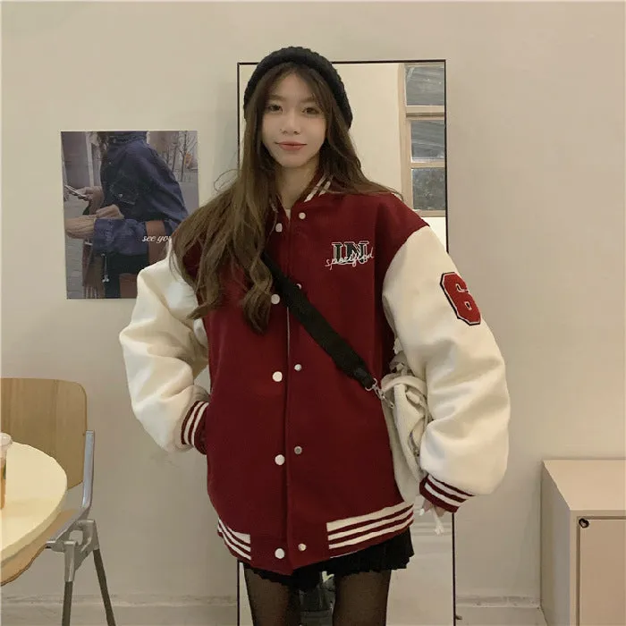 Wjczt dream clothes Korean Style Towel Embroidered BF Lazy Fleece-lined Baseball Uniform Women's Sweater Autumn and Winter Ins Trendy All-Matching Sweater Top for Women