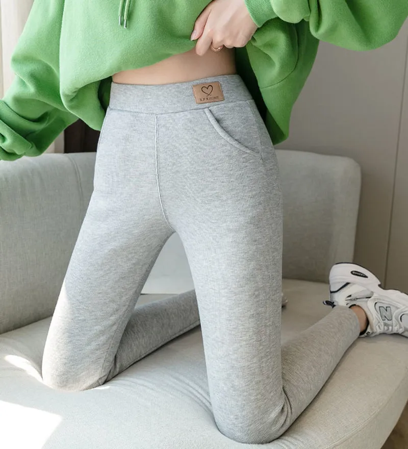 Wjczt High Waist Soft Winter Pocket Leggings for Women Fleece High Waist Thick Pants Velvet Thermal Grey Women&#39;s Warm Leggings