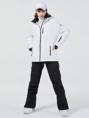 Women Striped Tape Hooded Ski Jacket & Overall Pants