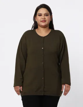 Women Woolen Plus Size Cardigan for Women with Front Buttons