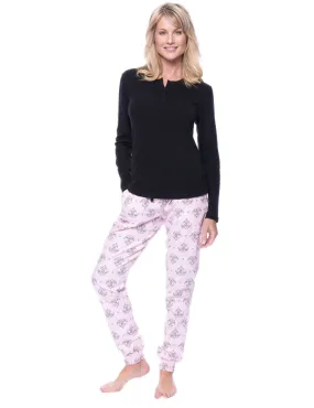 Women's Premium Flannel Jogger Lounge Set - Fleur Pink/Black