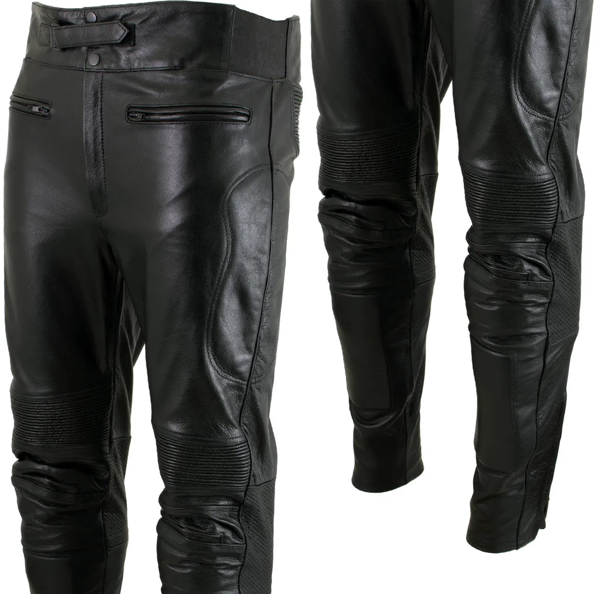 Xelement B7466 Men's 'The Racer' Black Cowhide Leather Racing Pants with X-Armor Protection