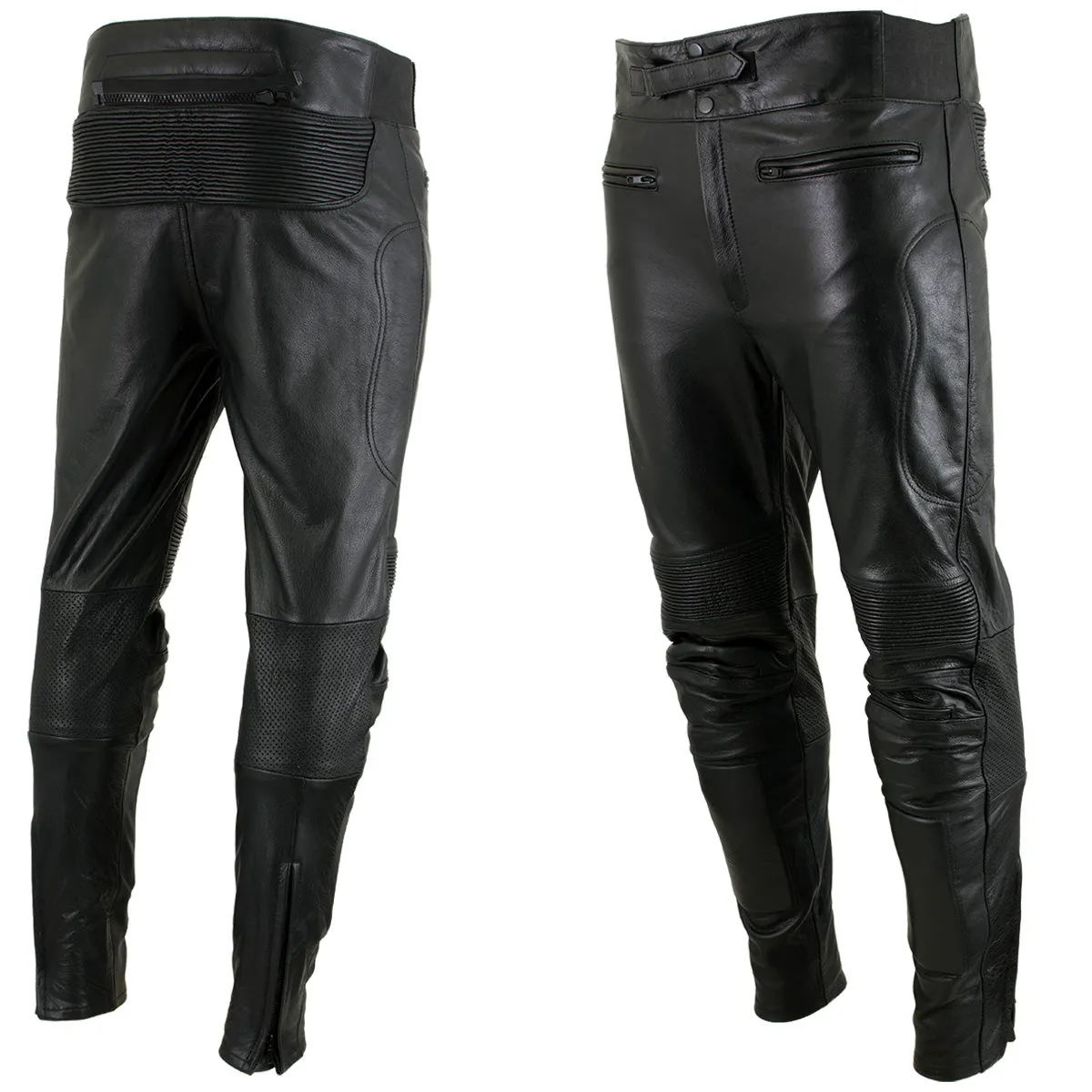 Xelement B7466 Men's 'The Racer' Black Cowhide Leather Racing Pants with X-Armor Protection