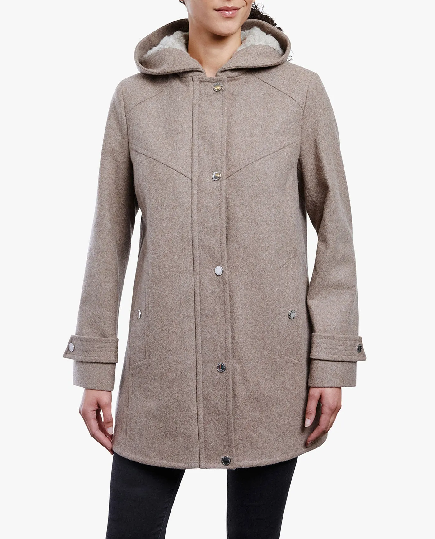 ZIP-FRONT SHERPA LINED HOOD WOOL JACKET