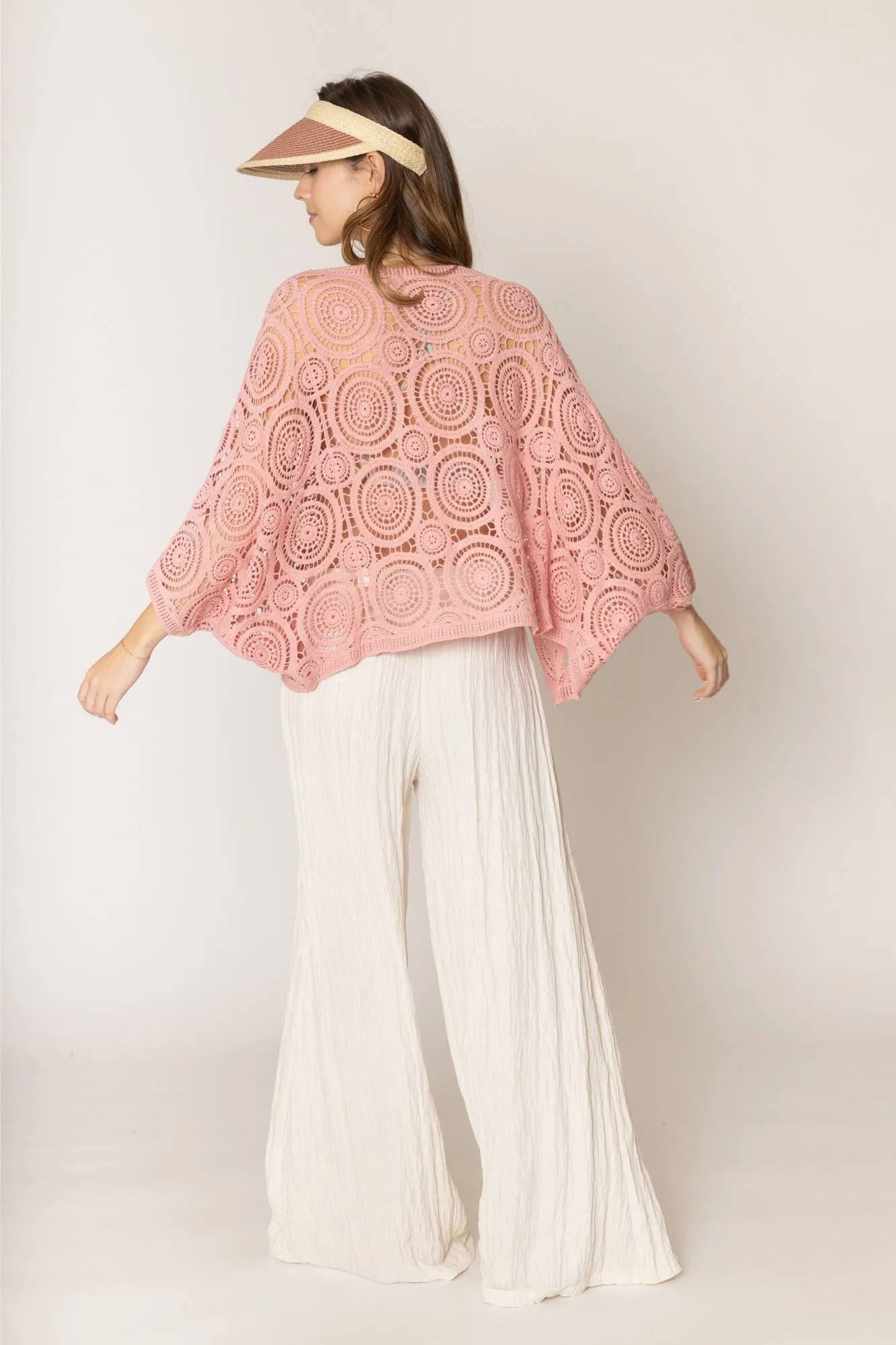 ZLC410054 Nia Geometric Circle Pattern Crochet Cropped Cardigan/Kimono