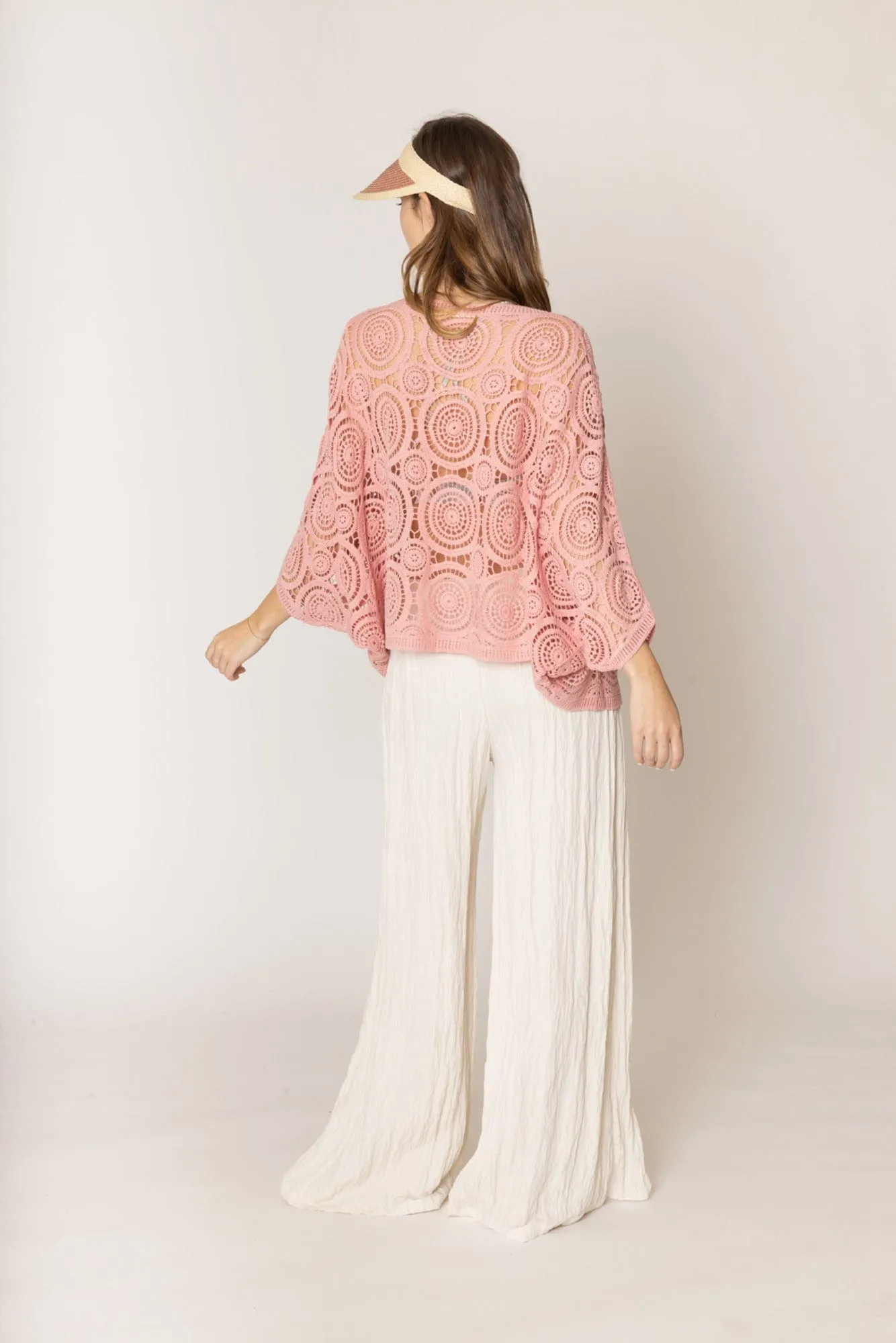 ZLC410054 Nia Geometric Circle Pattern Crochet Cropped Cardigan/Kimono